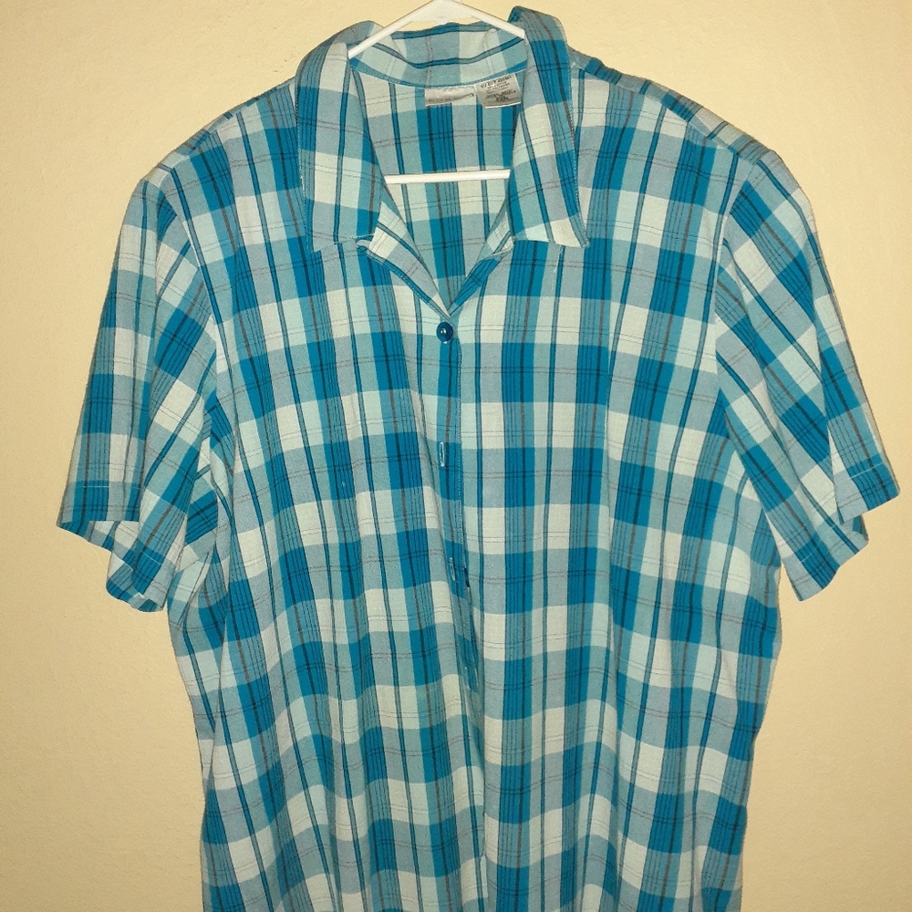 Blue Plaid Button Down Top